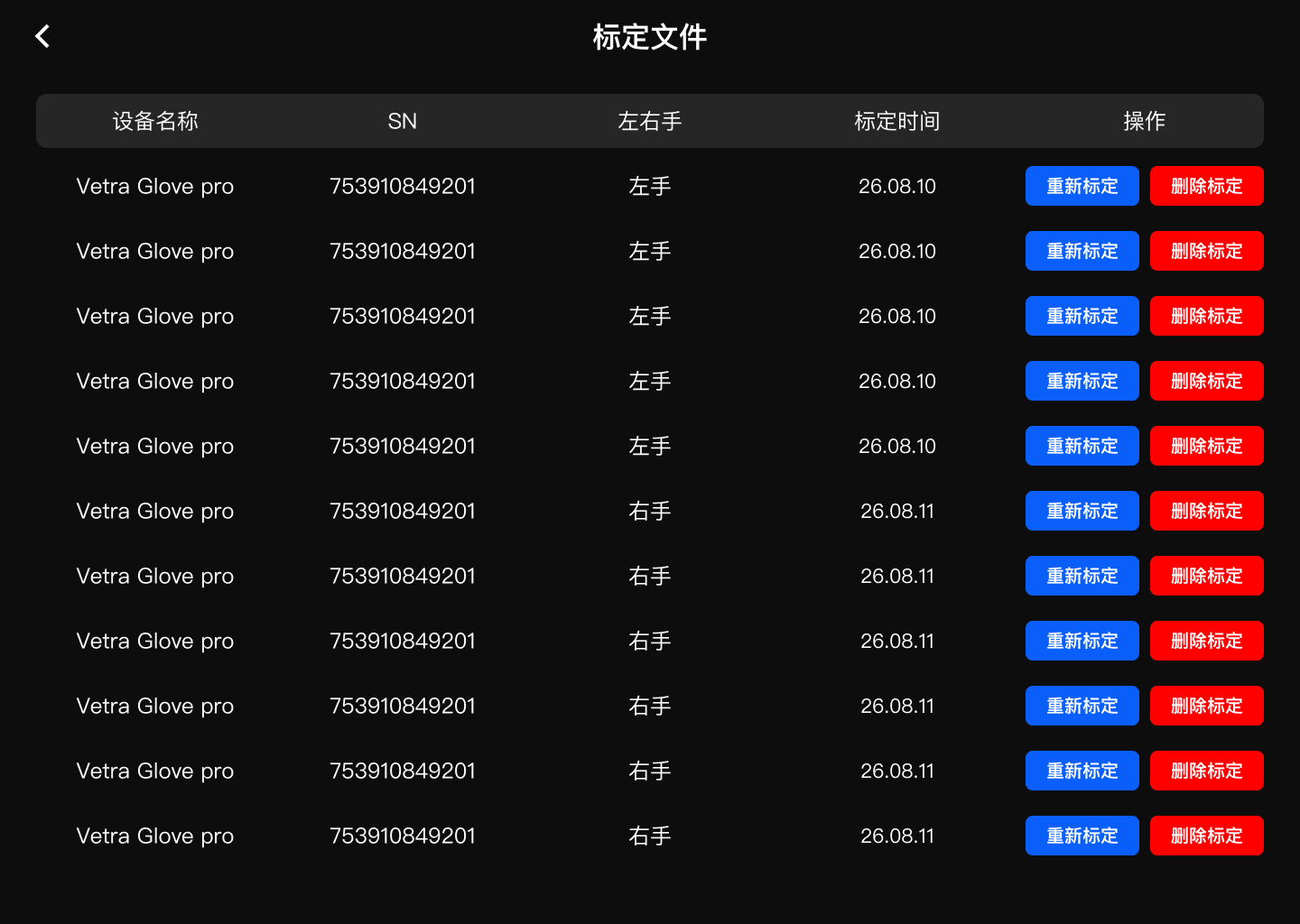 图 9-1 标定文件列表